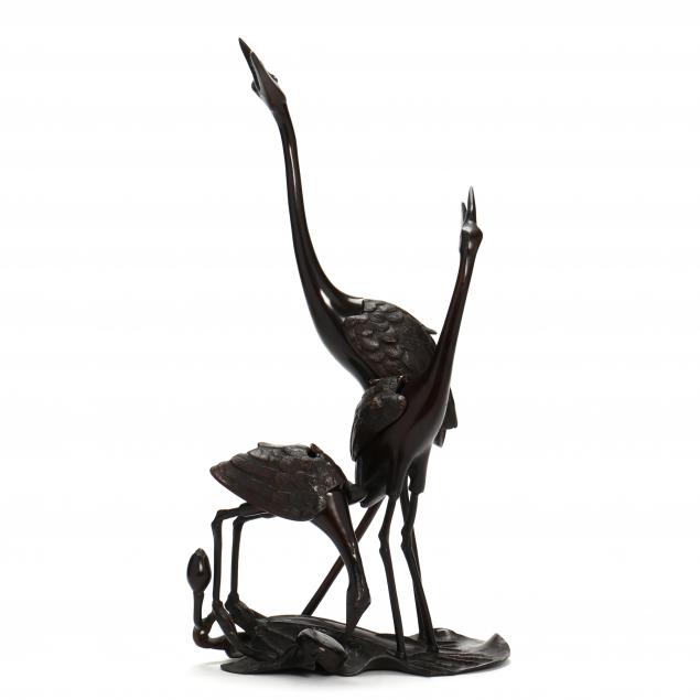 A JAPANESE BRONZE GROUP OF CRANES Early