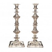 PAIR OF ORNATE TALL ENGLISH SILVERPLATE