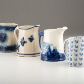 Four Cobalt Decorated Molded Stoneware