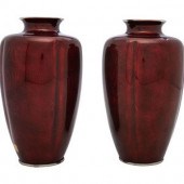 A Pair of Pigeon Blood Cloisonné Vases
Japanese,