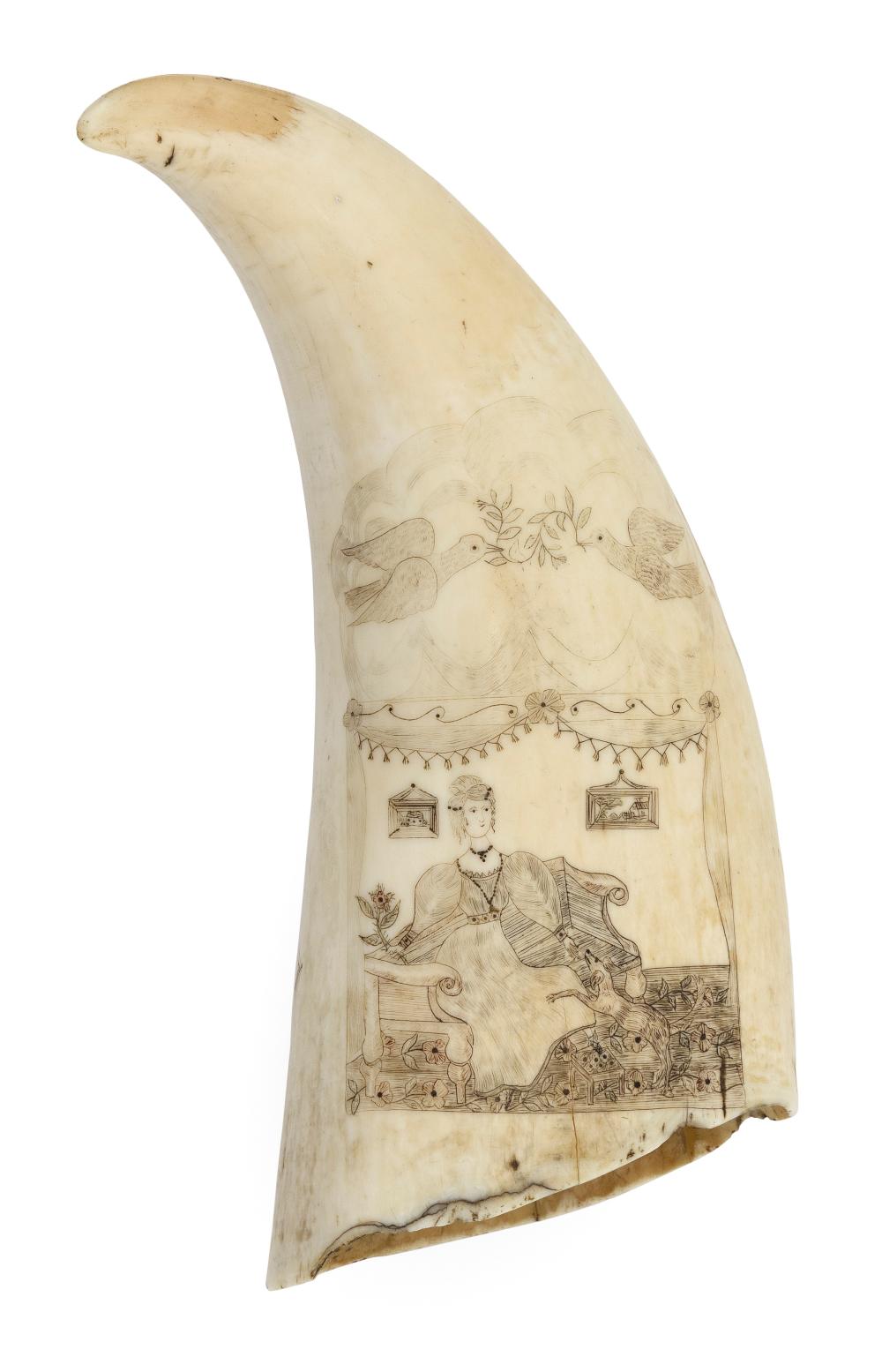 SCRIMSHAW WHALE S TOOTH WITH PARLOR 2f28b2