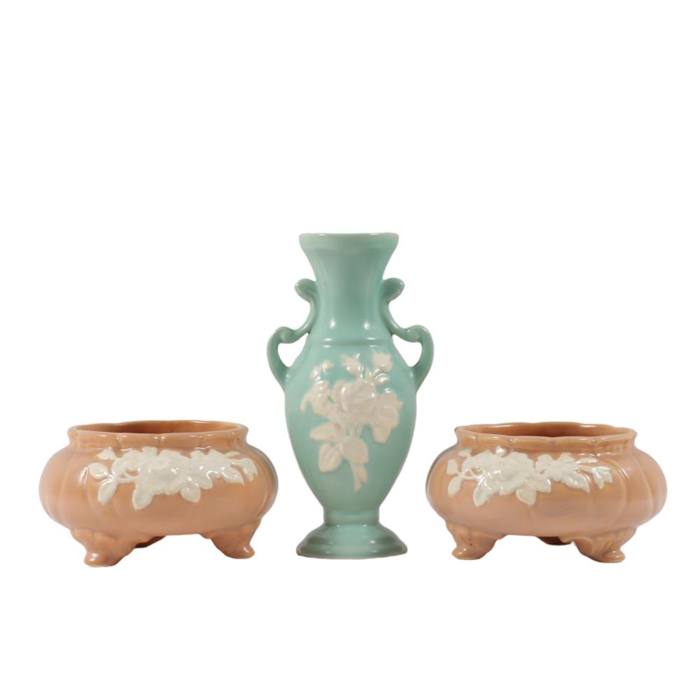 WELLER CAMEO ART POTTERY 3PC. GROUP: