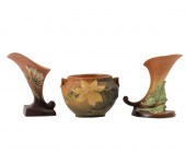 ROSEVILLE ART POTTERY 3PC GROUP: CLEMATIS