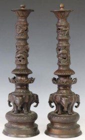 (2) JAPANESE FIGURAL BRONZE TABLE LAMP