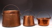 (3) FRENCH COPPER LIDDED CAULDRONS &