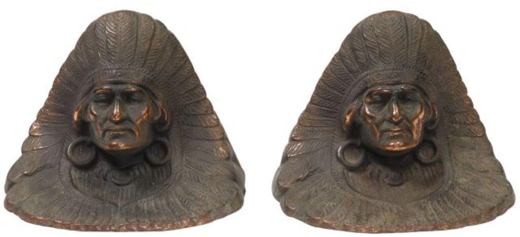  PAIR INDIAN CHIEF CAST IRON BOOKENDS  2f65aa