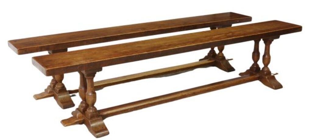  2 FRENCH OAK MONASTERY BENCHES  2f70f7