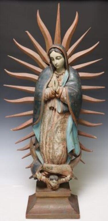 LARGE CARVED WOOD SANTO OUR LADY 2f72d2