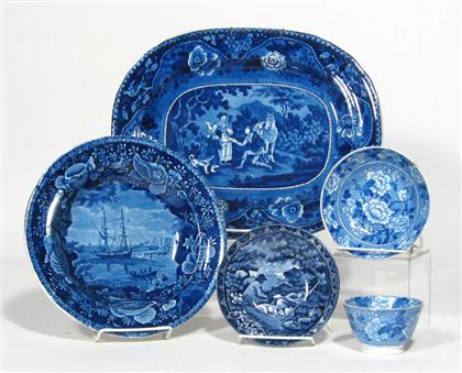 Group of five Staffordshire blue 4bb32