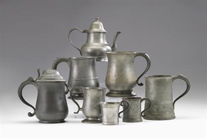 Group of seven assorted pewter cans    19th