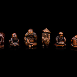 Six Japanese Carved Wood and Bamboo 2f53f8
