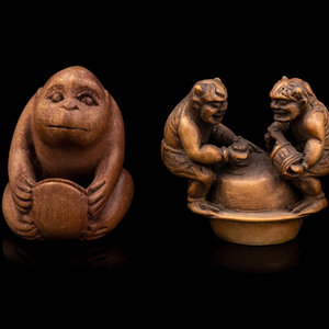 Two Japanese Carved Boxwood Netsuke 19th early 2f53fb