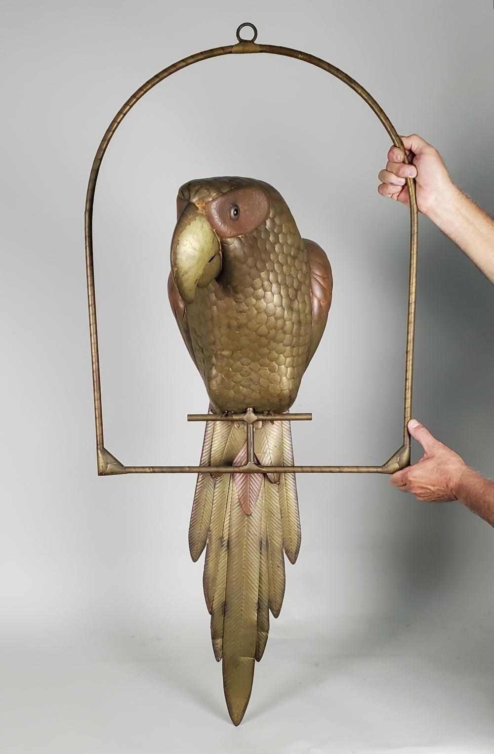 MID CENTURY BRASS PARROT ON A PERCH  2f8645