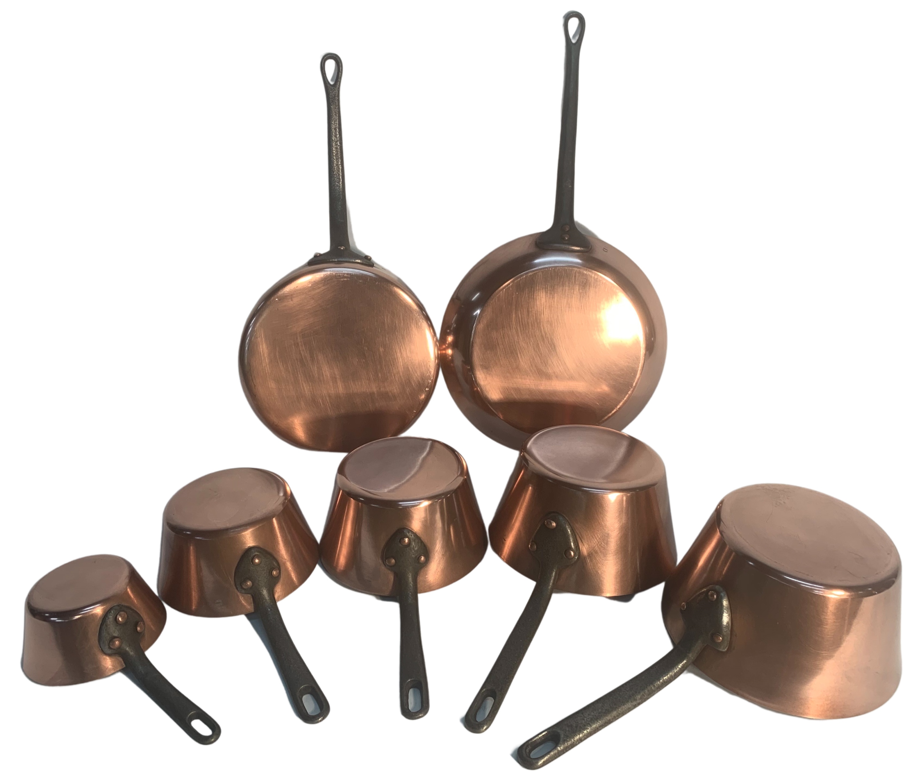 7 FRENCH COPPER CULINARY PANS Group 2f8c42