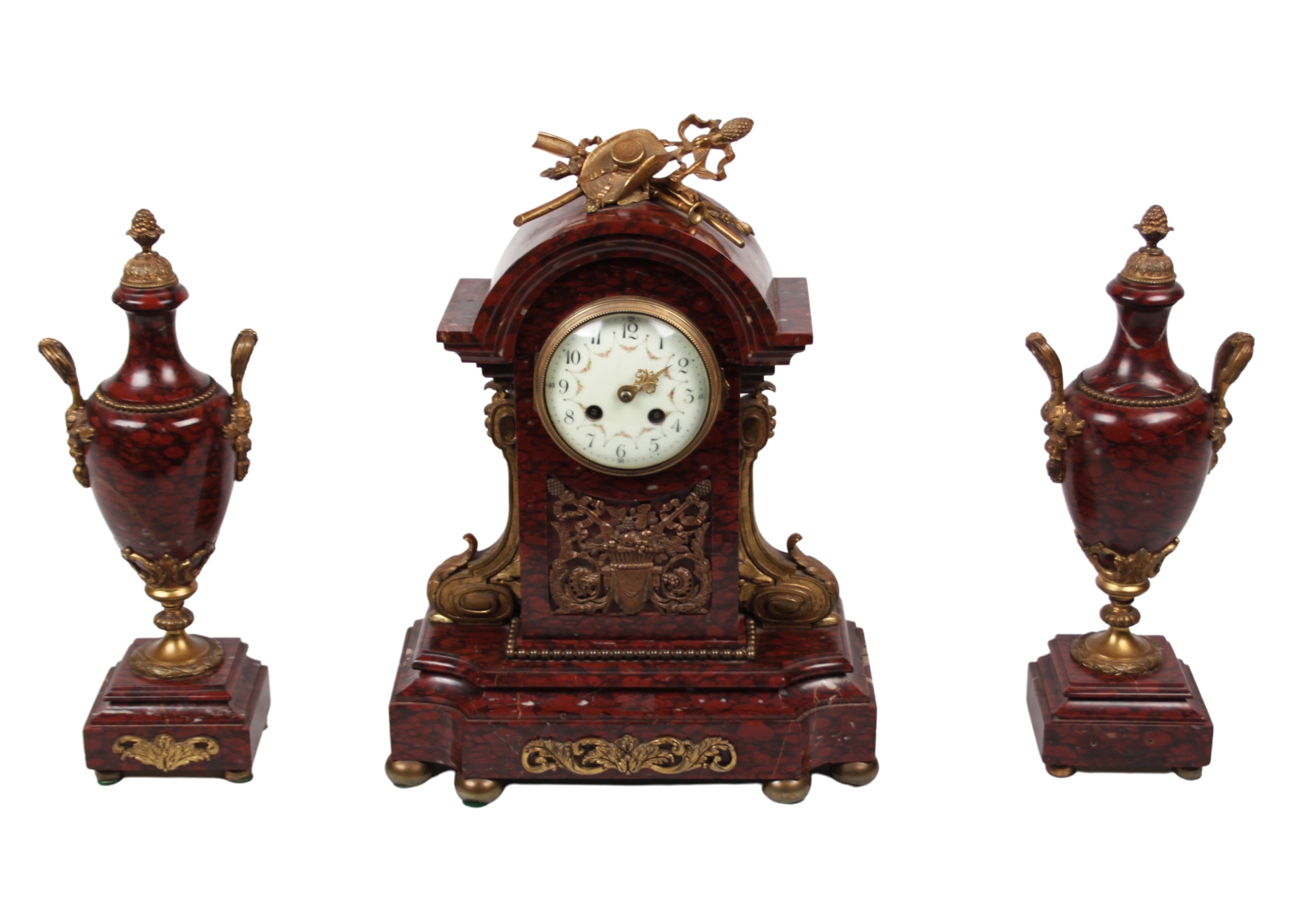 3 PC FRENCH MARBLE CLOCK GARNITURE 2f8d09