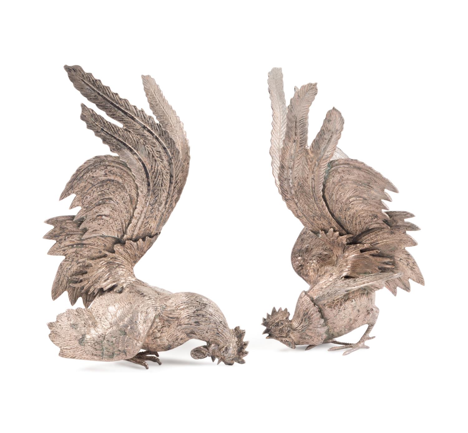 PAIR SILVERED FIGHTING ROOSTERS 2f9620
