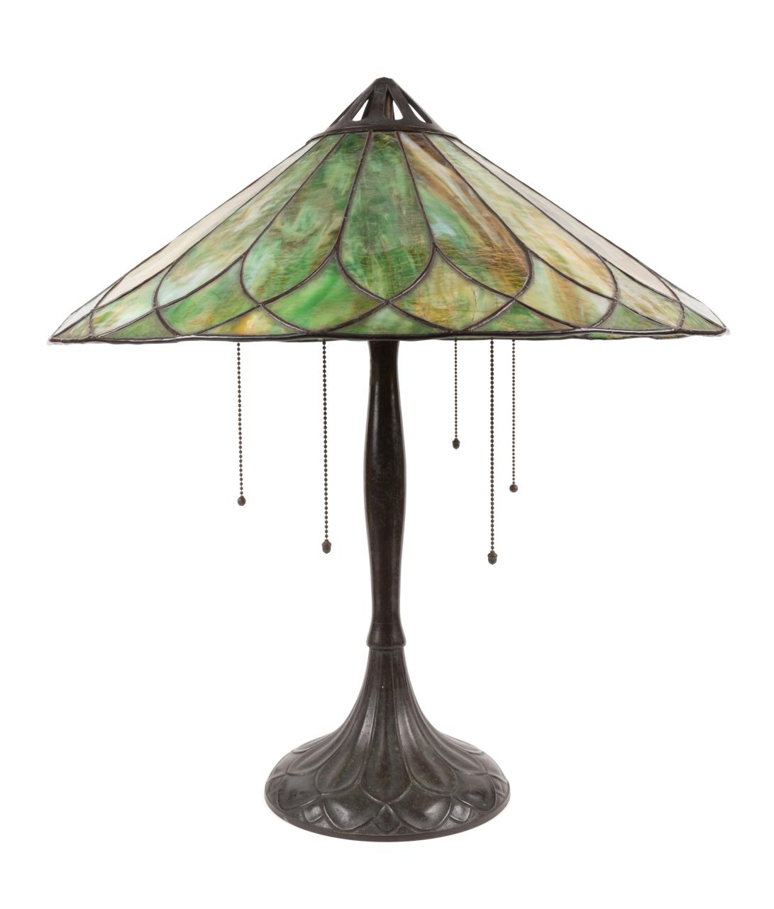 HANDEL LAMP WITH GREEN SLAG GLASS