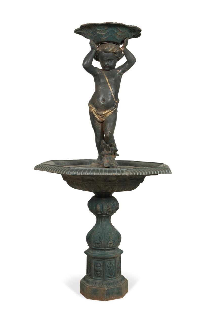 FRENCH CAST IRON TWO TIERED PUTTO 2f9850