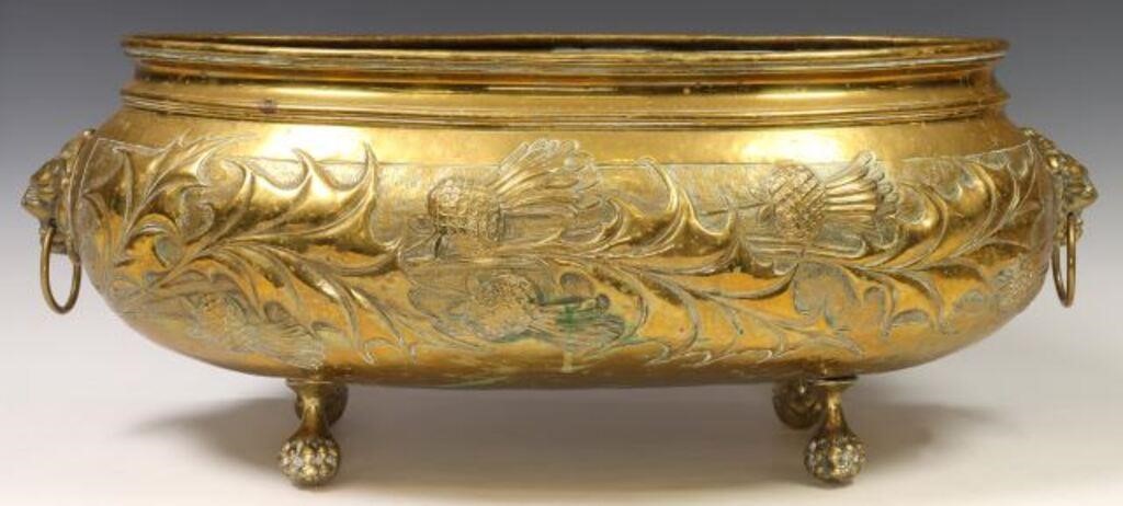 LARGE ENGLISH REPOUSSE BRASS JARDINIERE 2f7623