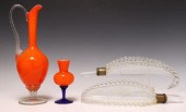 (4) ART GLASS EWER, VASE & MURANO LEAF