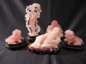 Five Chinese rose quartz figures 4c042