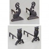 (2) PAIRS VINTAGE ANDIRONS, OWLS AND