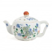 CHINESE DUCAI MELON FORM TEAPOT, MARKED