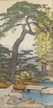 TOSHI YOSHIDA PINE TREE WOODBLOCK PRINT