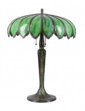 HANDEL LAMP W GREEN SLAG GLASS 2fa5af