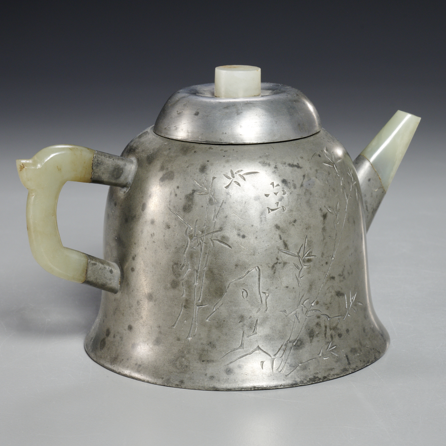 CHINESE PEWTER AND JADE TEAPOT 2fab10