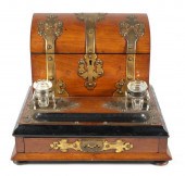 ANTIQUE INKWELL AND LETTER BOX DESK