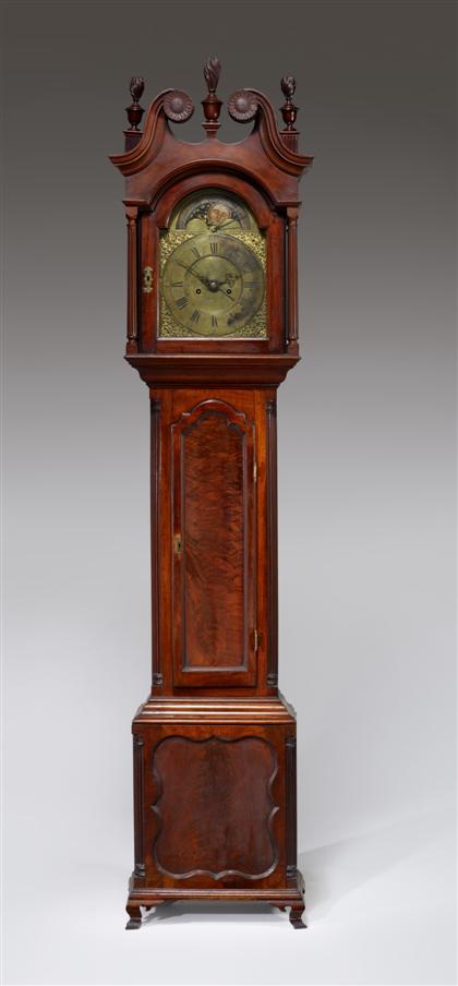 Walnut tall clock    works by samuel bispham,