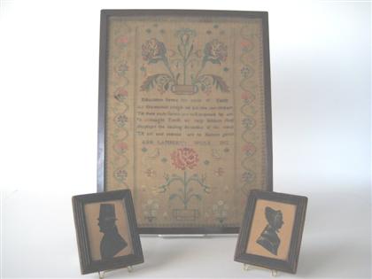 Needlework sampler and two silhouettes 4c951