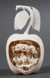 20TH C. CHINESE CARVED IVORY APPLE DIORAMARealistically