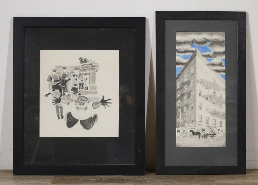 TWO CHARCOAL DRAWINGS BY STEVE 2fe4cd