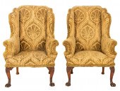GEORGE II REVIVAL WINGBACK ARM CHAIRS,19TH