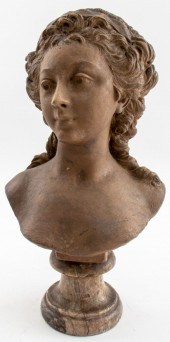 FRENCH TERRACOTTA BUST OF A YOUNG WOMAN,