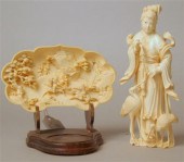 Chinese elephant ivory plaque and figure