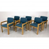 Set 6 Oak Modernist Open Arm Chairs.