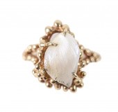 14K YELLOW GOLD BAROQUE PEARL RING,