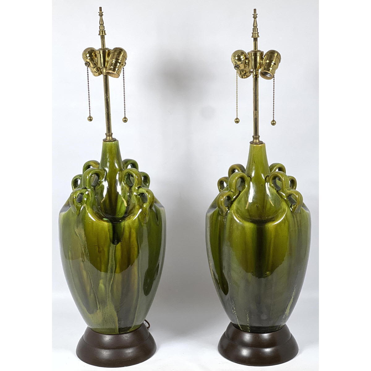 Pair of Unique Green Glazed Pottery 300373