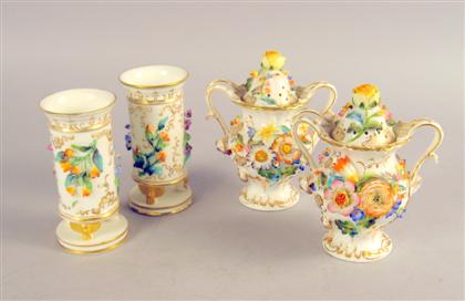 Four English floral encrusted porcelain 4cdbf