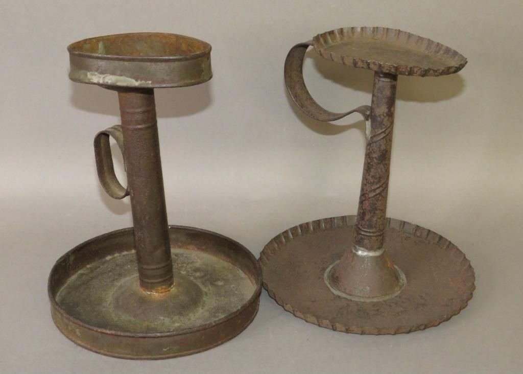 2 TIN BETTY LAMP STANDSca early mid 300c40
