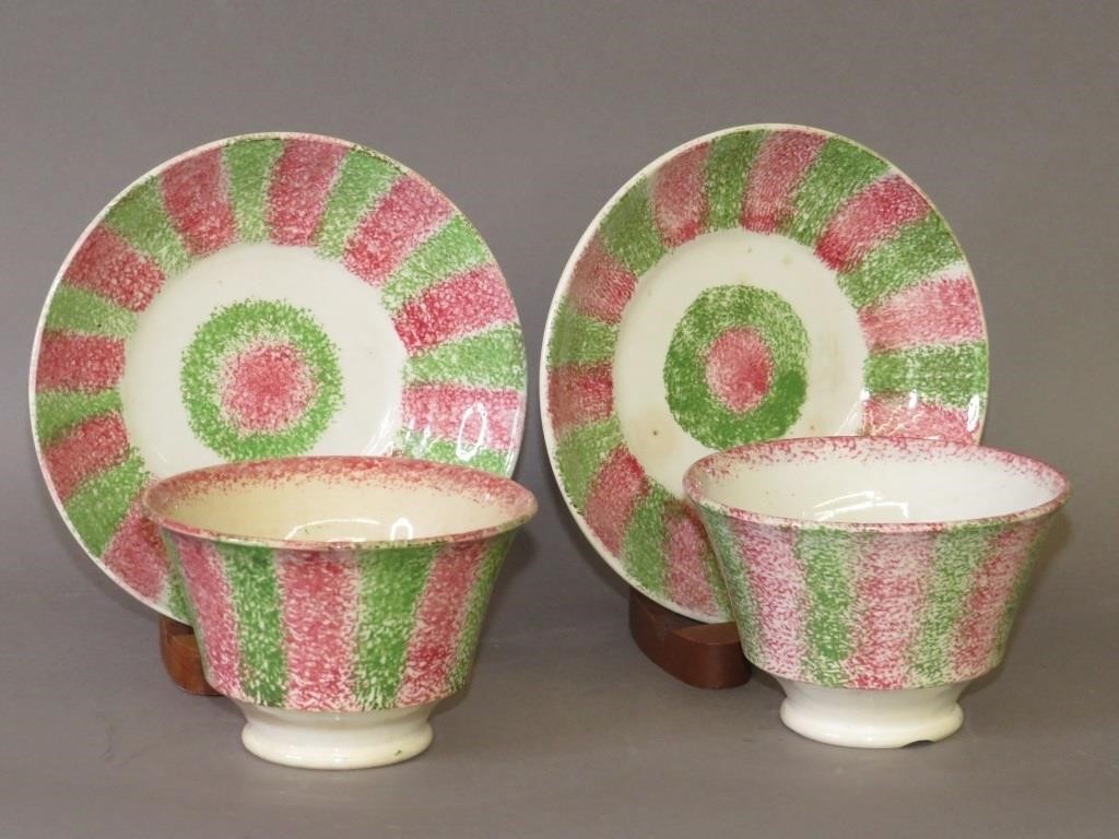 PAIR OF RAINBOW SPATTER CUPS AND 300c73
