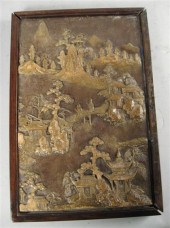 Carved soapstone Chinese plaque 4ce24