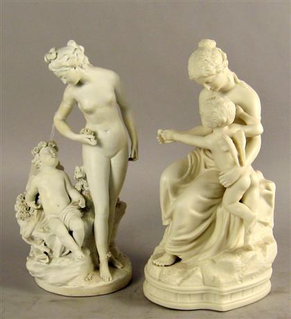 Two Continental bisque porcelain figural