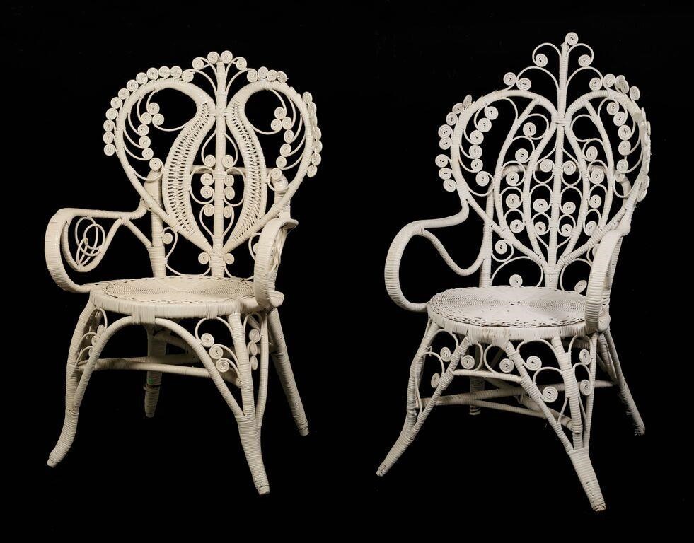 TWO VICTORIAN STYLE WHITE WICKER 2feaf4