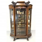 Antique Oak Bowed Glass China Cabinet.