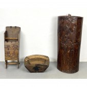 3pc lot Asian wooden decorative items.
