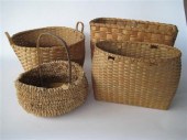 Four splint and cornhusk Indian baskets